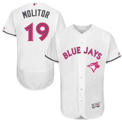 Blue Jays #19 Paul Molitor White Flexbase Authentic Collection Mother's Day Stitched MLB Jersey